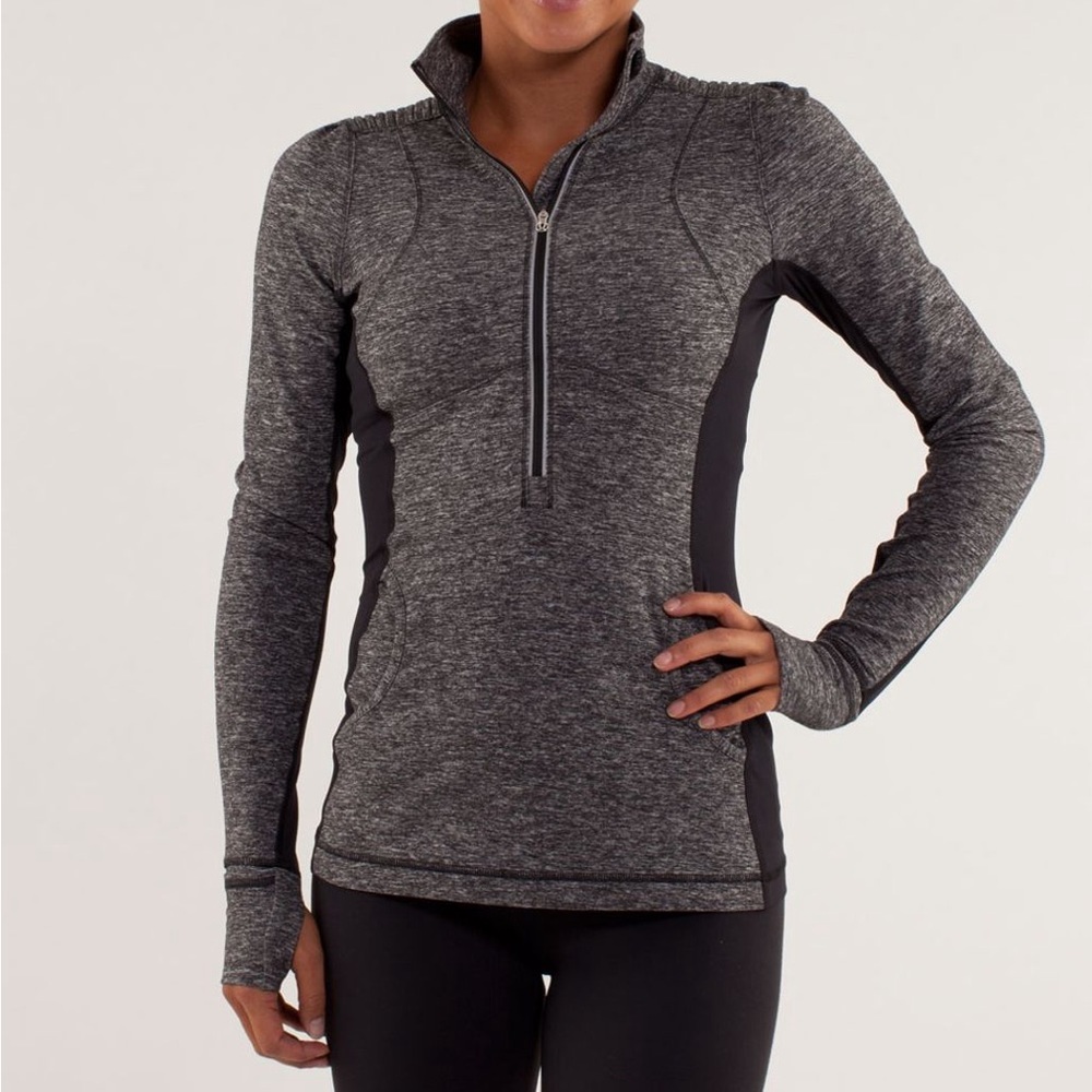 Lululemon Race Your Pace 1/2 Zip Pullover Top Long Sleeve Black /gray